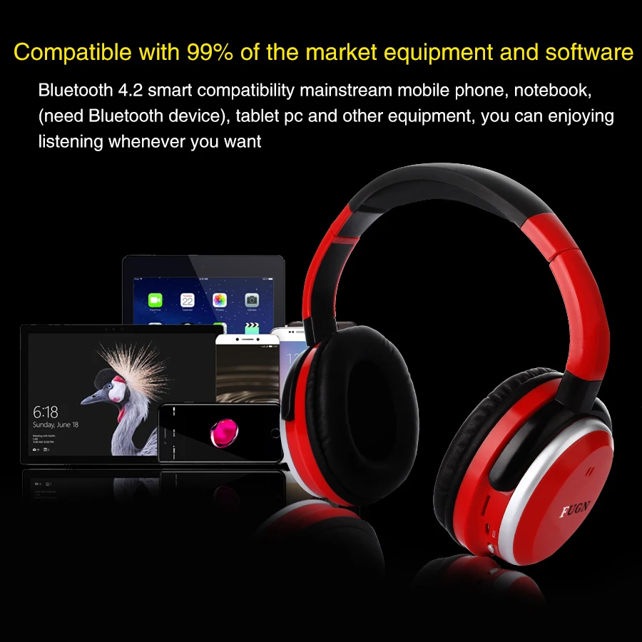 FUGN Bluetooth стерео беспроводные наушники Bluetooth 4,2 гарнитура складная конструкция встроенный микрофон Handfree MP3 плеер