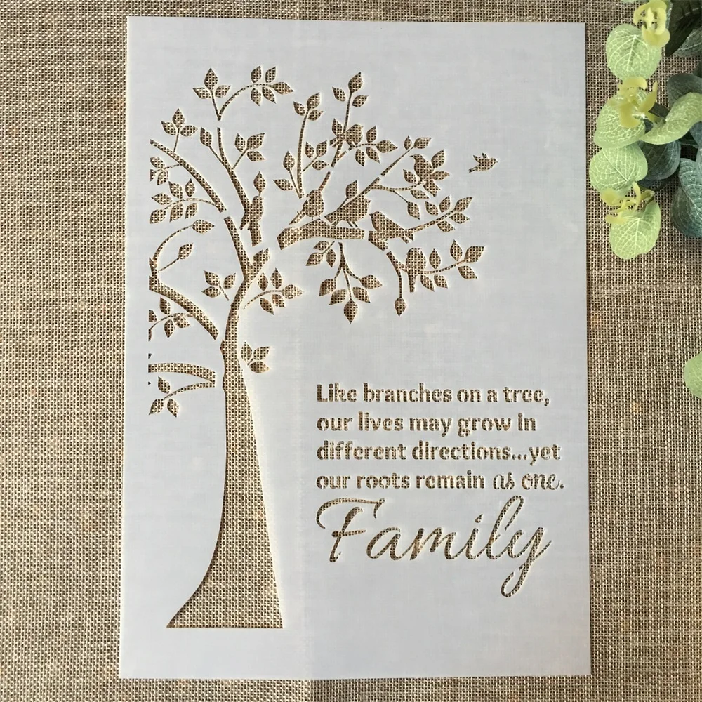 

29*21cm Tree Family Words DIY Layering Stencils Wall Painting Scrapbook Coloring Embossing Album Decorative Paper Card Template
