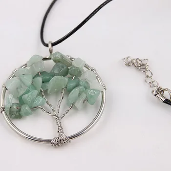 

Natural crystal rubble raw stone manual winding life tree fortune tree pendant