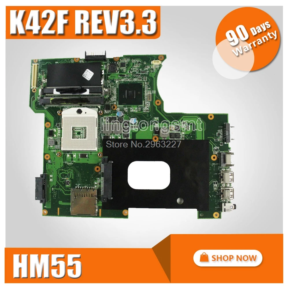  For Asus K42F Rev 3.3 GMA HD USB2.0 HM55 PGA989 DDR3 VRAM Main Board K42F Notebook Motherboard P42F