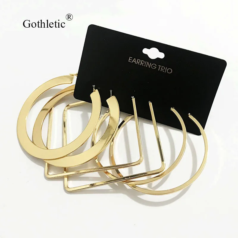Gothletic 60/80/60 мм золото Цвет в виде колец геометрической формы серьги для Для женщин Модные украшения 3prs/комплект