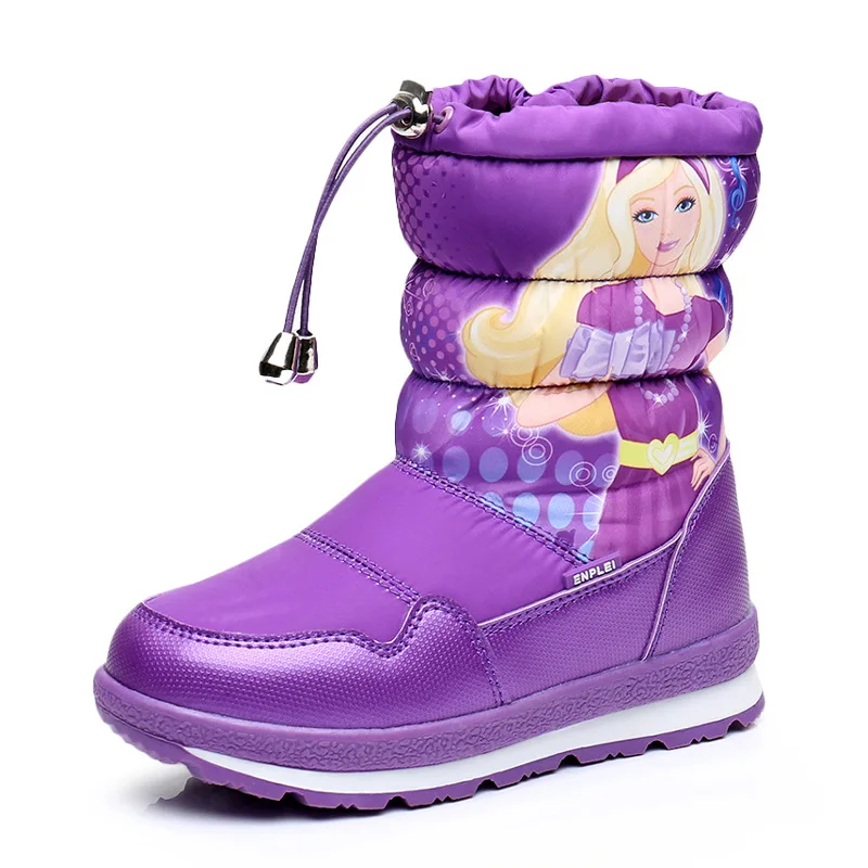 ULKNN детские зимние водонепроницаемые сапоги для девочек, Мультяшные зимние сапоги, детская теплая плюшевая обувь, детские школьные повседневные туфли из мягкой кожи - Цвет: Purple
