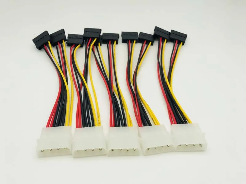 5PCS SATA Power Cable 4pin Male to Serial ATA 15pin x 2 Female Splitter Molex Y Hard Drive Cables 20CM for Bitcoin Miner Mining