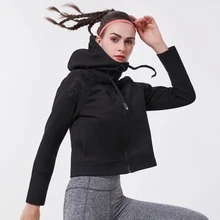 Женская эластичная дышащая спортивная одежда с длинным рукавом на молнии с карманом из хлопка с капюшоном для бега на открытом воздухе Осенняя ветрозащитная рубашка с вышивкой