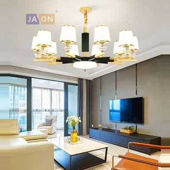 

led e14 Postmodern Iron Glass Crystal Black Gold Chandelier Lighting Lamparas De Techo Suspension Luminaire Lampen For Foyer