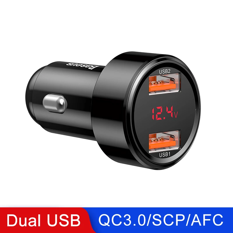 BLACK Dual USB Baseus 45 Вт Быстрая зарядка 4,0 3,0 USB Автомобильное зарядное устройство для Xiaomi Mi huawei Supercharge SCP QC4.0 QC3.0 быстрая PD USB C автомобильное зарядное устройство для телефона - Тип штекера: BLACK Dual USB