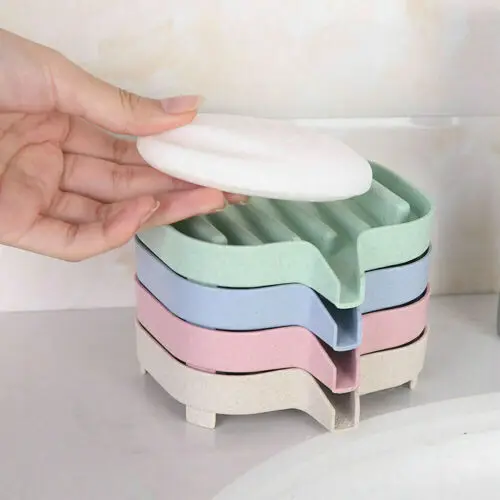 

New Flexible Bathroom Soap Dish Storage Holder Rack Soapbox Tray Drain Solid Color Fashion Convenient Portable Soap Dishes