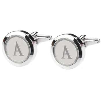 

Mens Classic silver Alphabet Letter Cufflinks Business Wedding Shirts A-Z Cufflinks and box