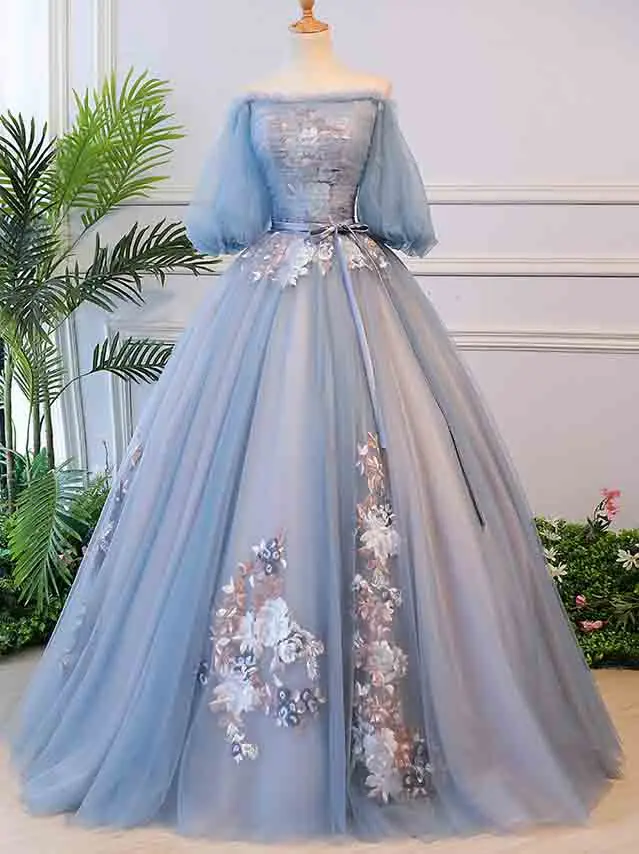 Синий, серый с открытыми плечами и короткими рукавами роскошные свадебные вечерние платье на год; вечернее торжественное платье бальное платье для леди мешок большой Размеры 5XL 4XL