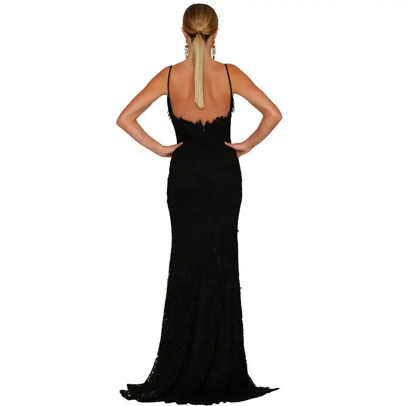 SEBOWEL 2017 Elegant Spaghetti Strap Split Long Party Dress Women Vintage Open Back Formal Dresses Sexy Lace Dress  (9)