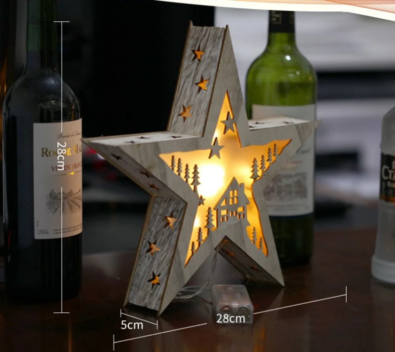Creative Wooden Pentagram LED Night Lamp Indoor Christmas Halloween Holiday Decoration Table Star Lighting for Children Gift (3)