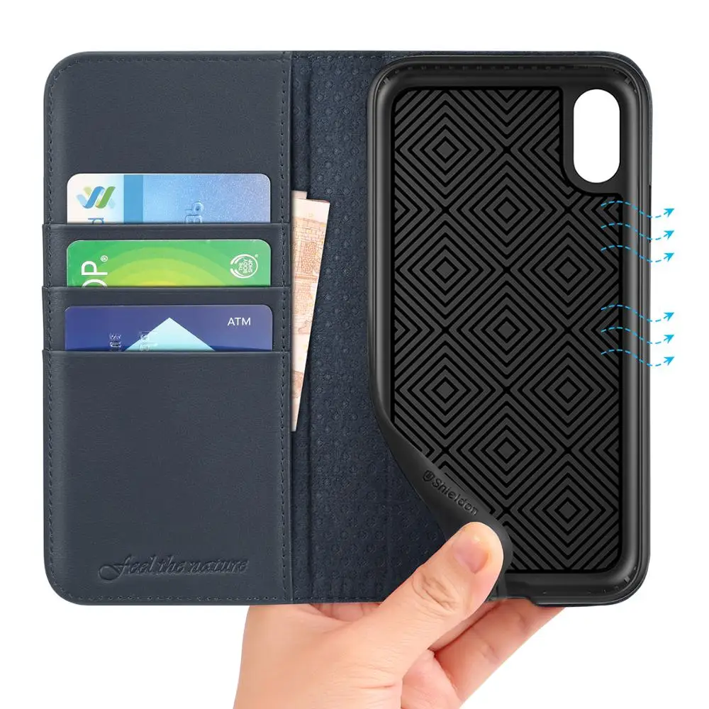 

SHIELDON Wallet Case for iPhone XR, with Genuine Leather【Credit Card Holder】【RFID Blocking】【Magnetic Closure】【Kickstand】