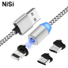 20 шт./упак. NISI 1 м 2 Micro USB Магнитный кабель Lightning для iPhone samsung 8Pin IOS Тип-C Порты светодиодный телефона зарядный кабель 3 в 1