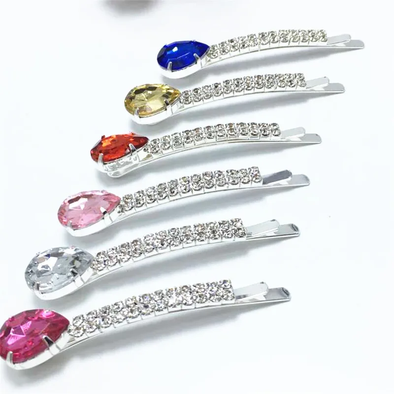 

2018 New High-End Rhinestones Double Row Hair Accessories Drop-Shaped Zircon Hairpin Multi-Color Word Clip Jewelry For Women