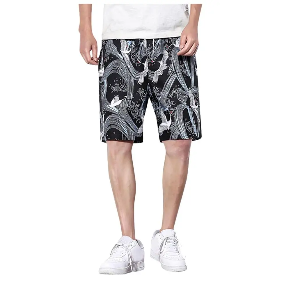 Высокое качество мужские шорты с принтом летние мужские пляжные шорты с эластичной резинкой на талии повседневные мужские дышащие шорты из полиэстера N20