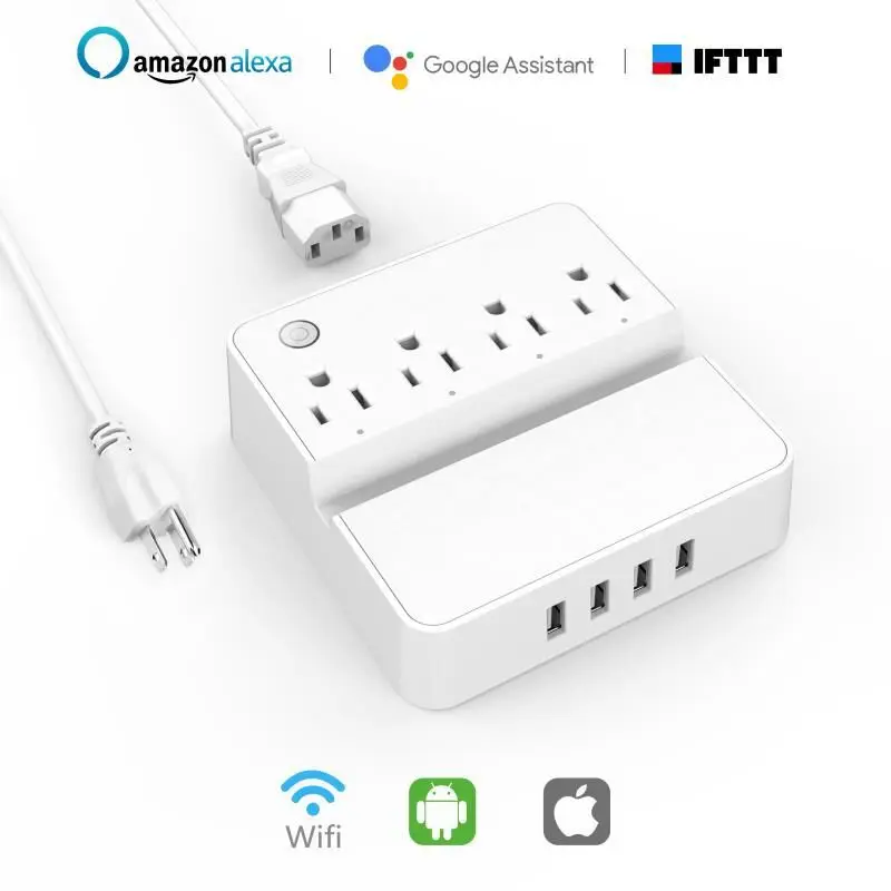 Дешево Wi Fi Smart мощность полосы стабилизатор напряжения 4 AC Outltes разъем с зарядка через usb порты США Вилки 5ft удлинитель голосового управления
