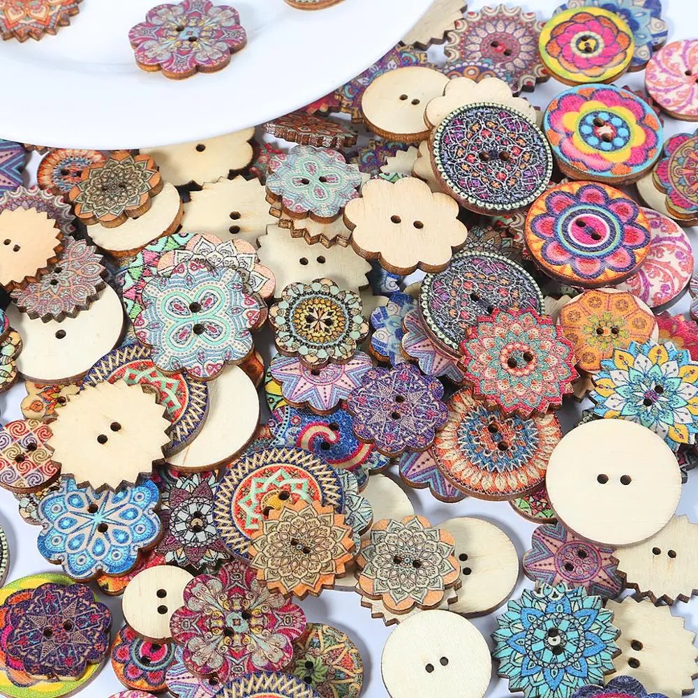 

50pc 15/20/25mm Natural Wooden Bohemian Style Handmade Buttons Round Spiral Sewing Buttons Scrapbooking Sewing Accessories