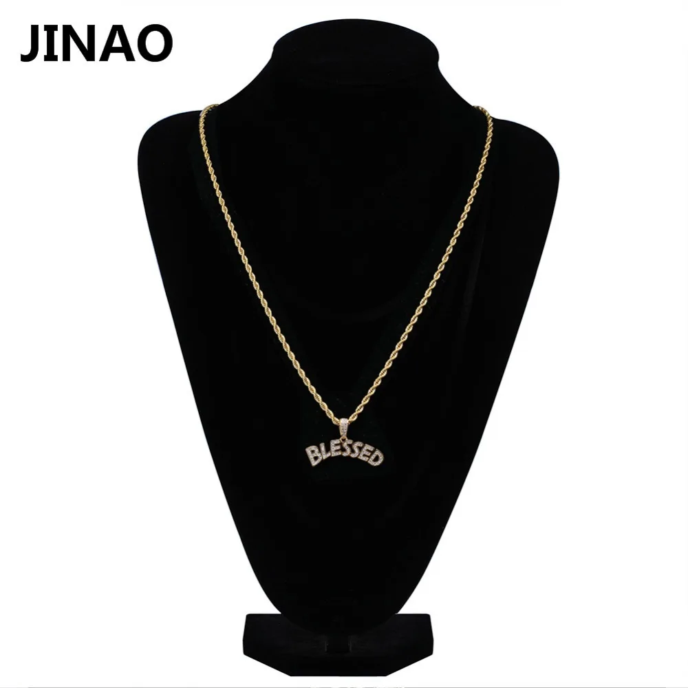 JINAO Blessed Iced Out ожерелье и кулон для мужчин t буквы Золотой Цвет кубический циркон ожерелье хип-хоп для мужчин и женщин ювелирные изделия подарки