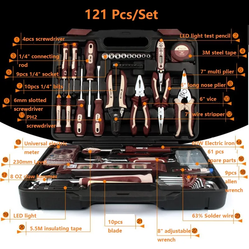 

121Pcs New Arrival Multi Portable Electrician Repair Tool Set Home Repair DIY Using Universal Repair Tools Hardware Kit