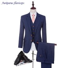 Высокое качество синий портной костюм Slim Fit костюмы для мужчин твид свадебное платье на заказ мужской костюм из 3 предметов блейзеры