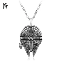 Классика Сокол Star Wars Jewelry Винтаж серебристого металла истребитель самолет кулон из фильма Готический стиль цепи цепочки и ожерелья мужские