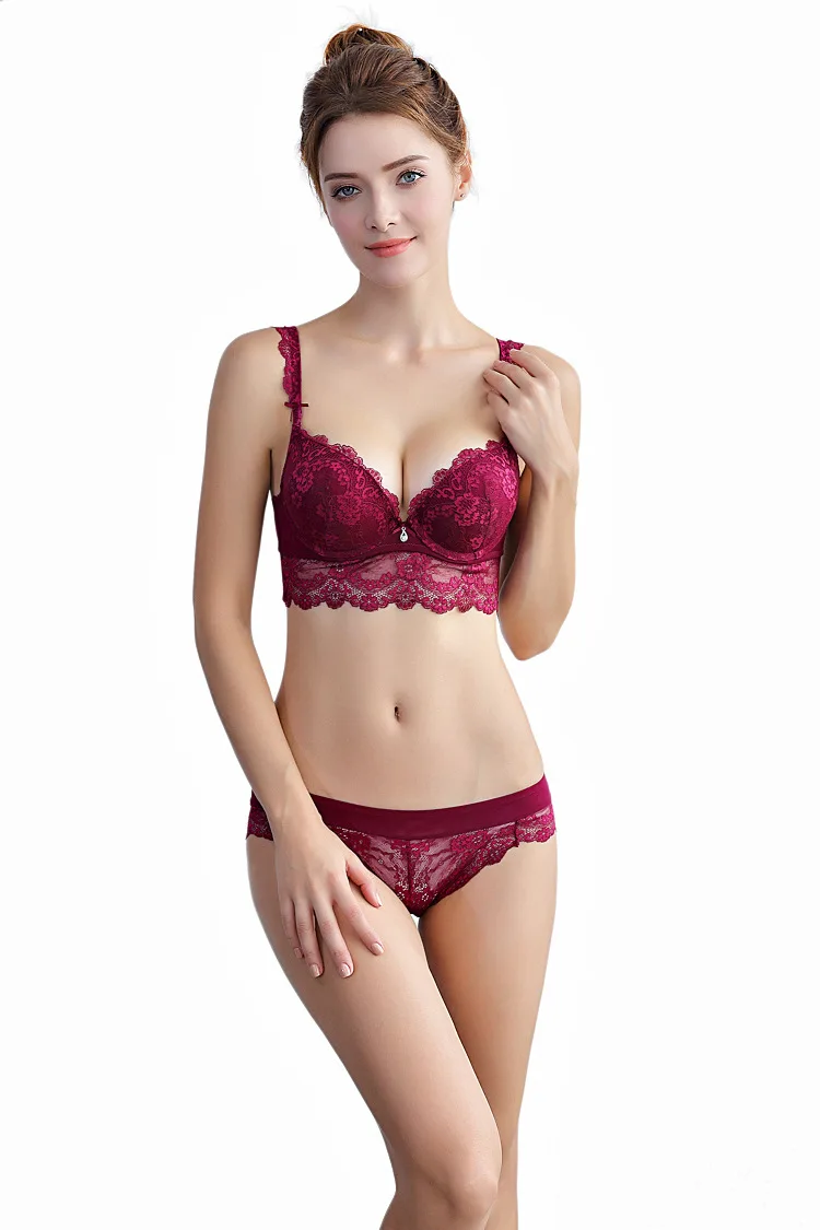 SHUCHAN Underwear female sexy lace adjustable bra set plus size push up bra set  lady bra set Lace brief sets Lolita Style 1510