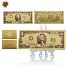 Billete de oro de 24k WR americano de colores coleccionable de 2 dólares de dinero falso Souvenir regalos calidad mundial papel dinero con soporte