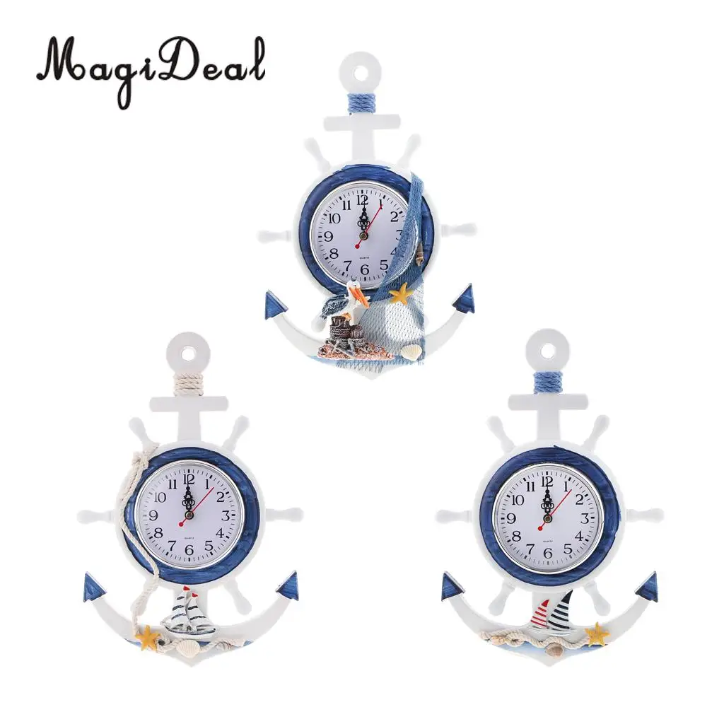 MagiDeal Sea Beach Naudical Themed Anchor Clock Wall Hanging Decor Ornament Home Time 