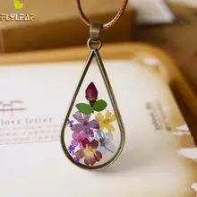 Flyleaf Handmade Vintage Style Natural Dried Flowers Long font b Necklaces b font Pendants For Women