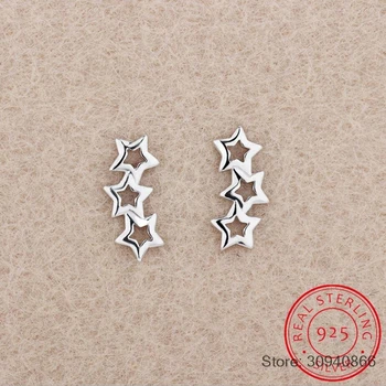 

925 Sterling Silver Hollow Star Zirconia Stud Earrings Simple Fine Jewelry for Women boucle d'oreille S-E151