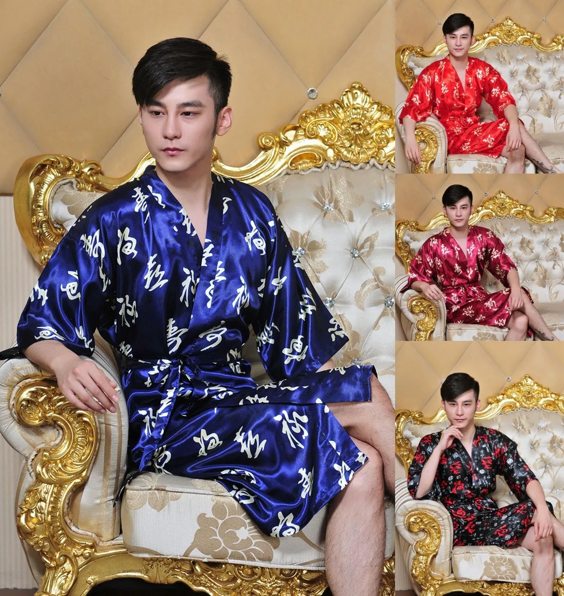 

Chinese Spring /Summer Clothing Leisure Long Bathrobe Male Pajamas Chinese Traditional Costume Chinese Tang Clothes 16