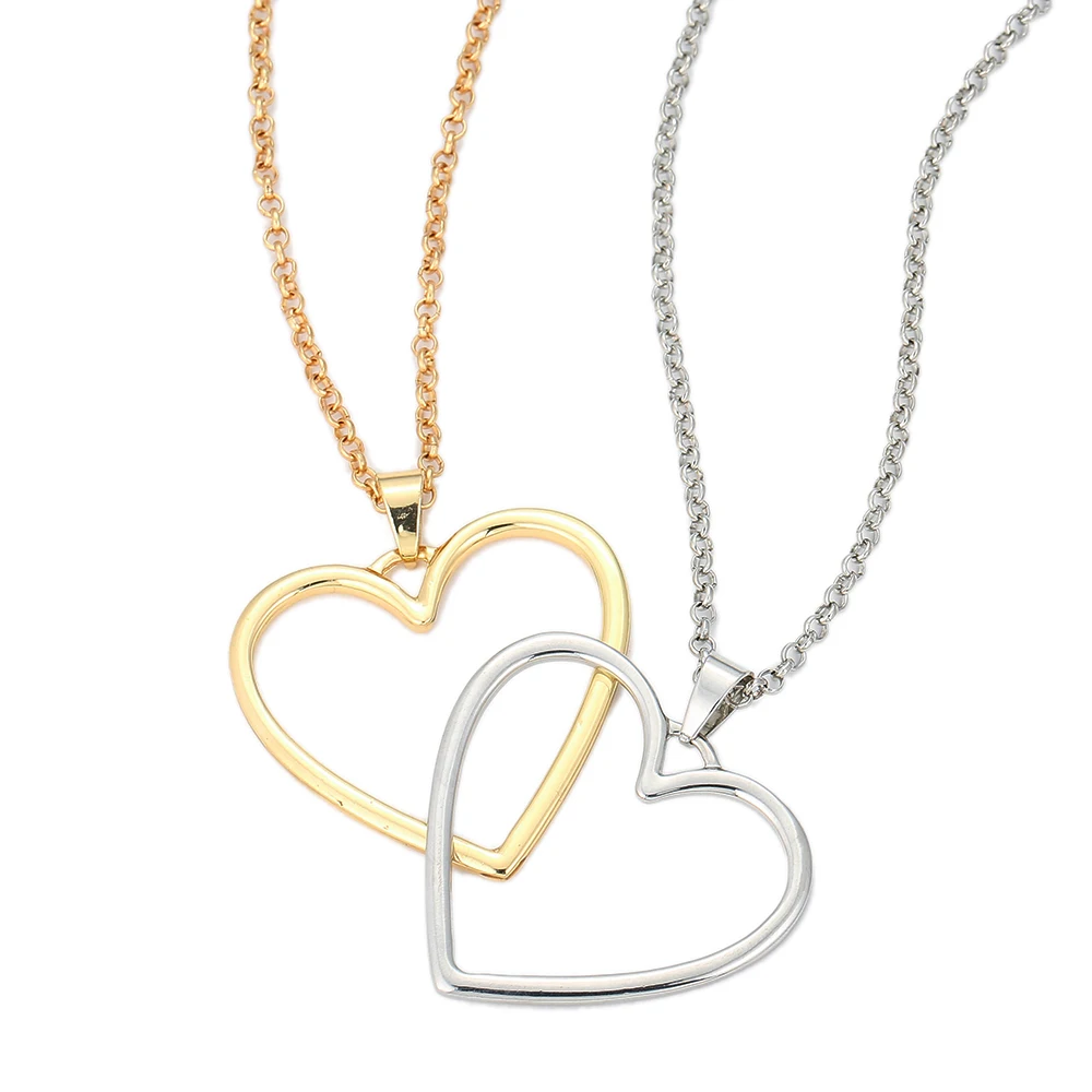 New Hot Fashion Women Gold Sliver Big Charm Heart Pendant Necklace Exquisite OL Ladies Shiny Clavicle Jewelry Gifts