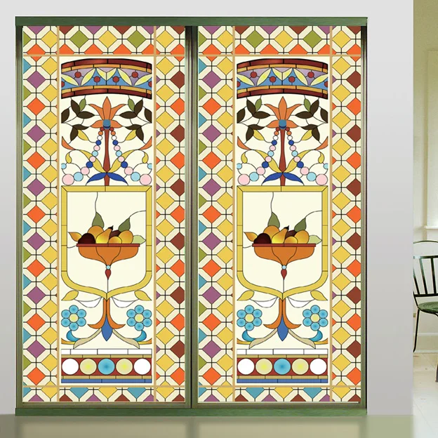 Glass film wardrobe door vintage fashion multicolour window decorative