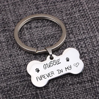 

Keychain Bone Shaped Personality Private Signature Forever In My Heart Customized Name Hand Stamped Lovers Couple Present Keytag