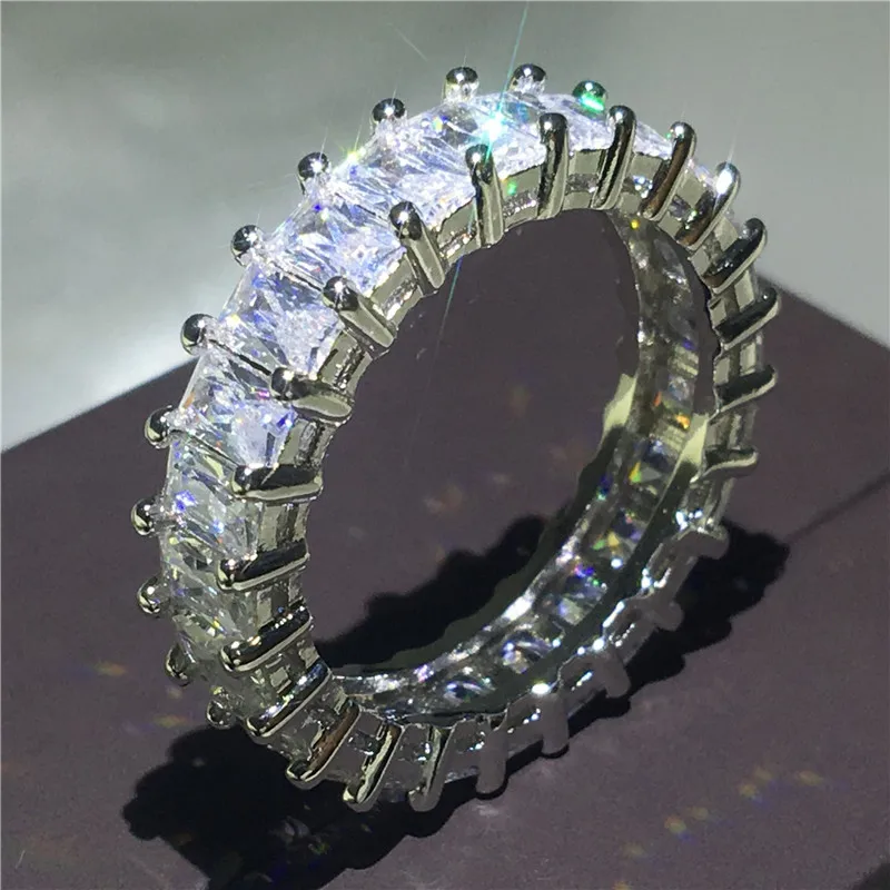 2018 Tennis Jewelry 925 Sterling Silver ring Princess cut Sona 5A zircon Stone Engagement Wedding Band Rings for women men Gift Fashion Jewelry