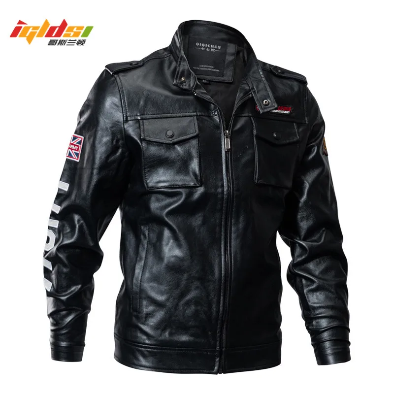 

IGLDSI Men's Tactical Leather Jacket Military Bomber Jacket Coats New 2018 Spring US Army Pilot Jacket Motorcycle Coats 3XL 4XL