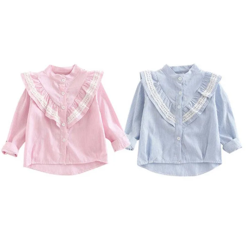 Baby Girls Shirts Coat Striped Baby Shirt Lace Kid's Blouses Girl Clothes Long Sleeve