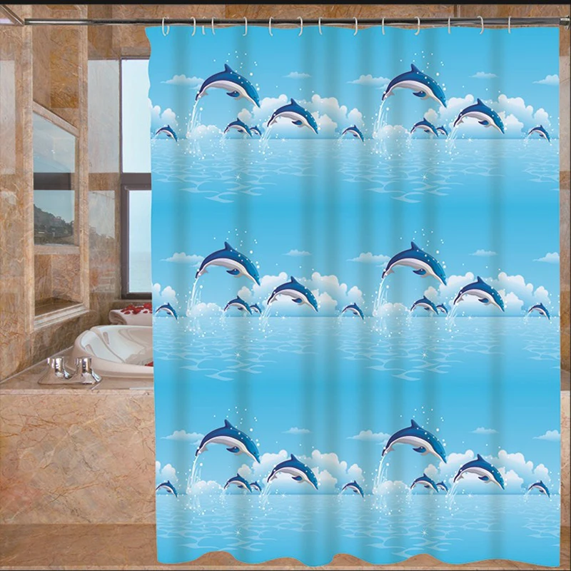 Feiqiong Brand Dolphin Pattern Waterproof Shower Curtain 180x180 PEVA