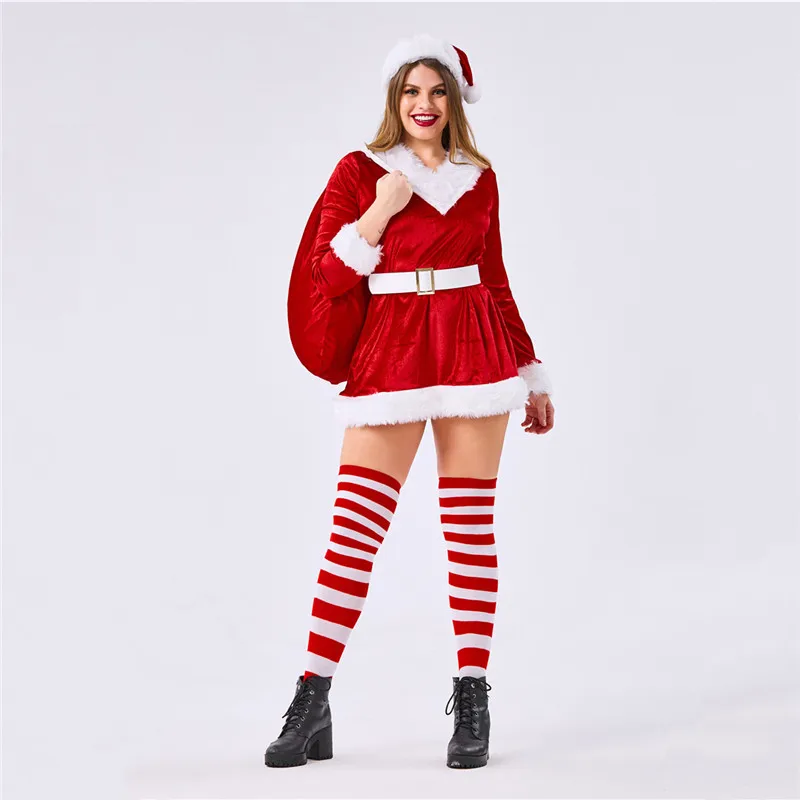 Cosplay&ware Sladuo Plus Size Long Sleeve Christmas Dress Sexy Female Elf Santa Claus Costume Cosplay Party Adult Fancy -Cosplayware Store
