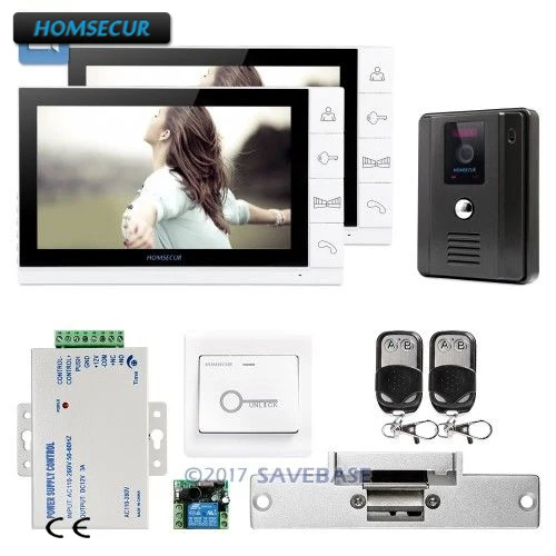 

HOMSECUR 9" Wired Video&Audio Home Intercom with Srtike Lock + Black Camera + LCD Color Screen 1C2M