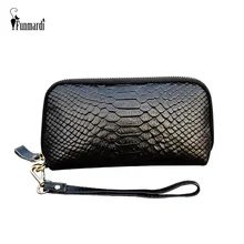 FUNMARDI Genuine Leather Female Clutch Wallet Serpentine Designer Women Bag Phone Card Mini Bags For Women Clutch Bag WLHB1984