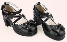 Harajuku Süße Lolita Cosplay Chunky High Heel Schuhe Strass Bogen Prinzessin Schuhe
