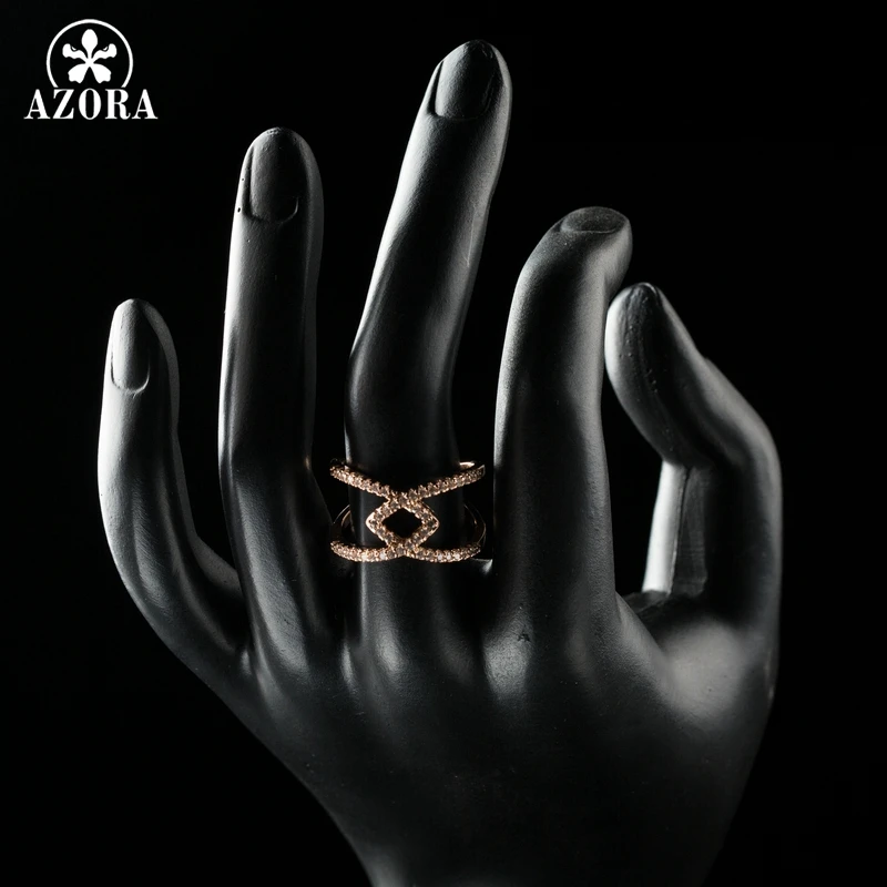 AZORA diseño de lujo CZ piedra anillo para las mujeres joyería fiesta Accesorios de moda cóctel anillo Bijoux Bague mujer regalo TR0170