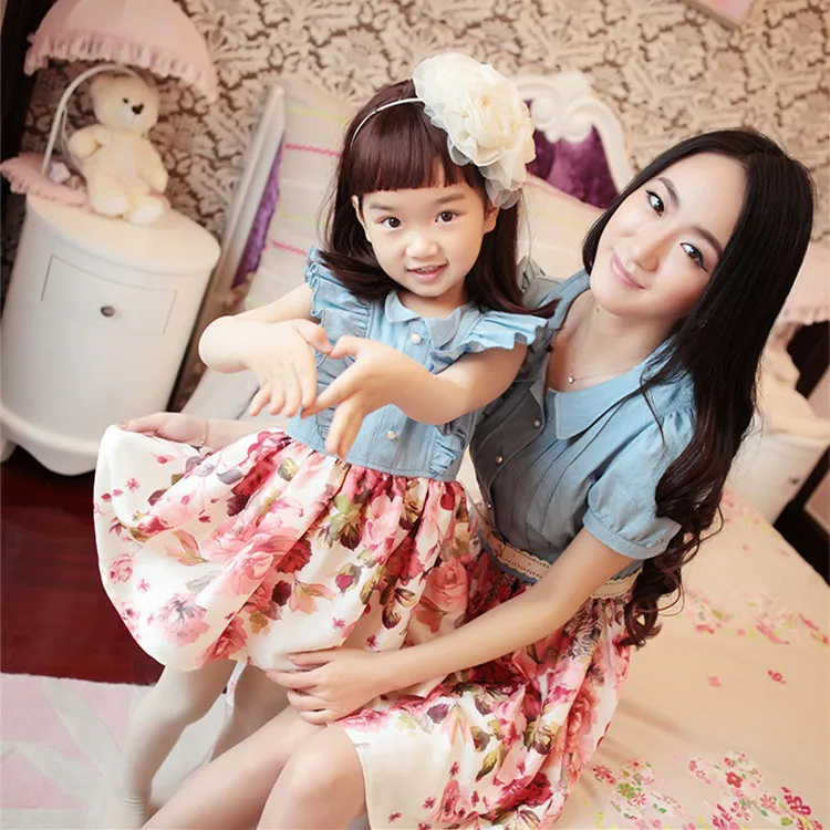 Spring Fall Autumn Mother Daughter Dresses Matching Casual Long Sleeve