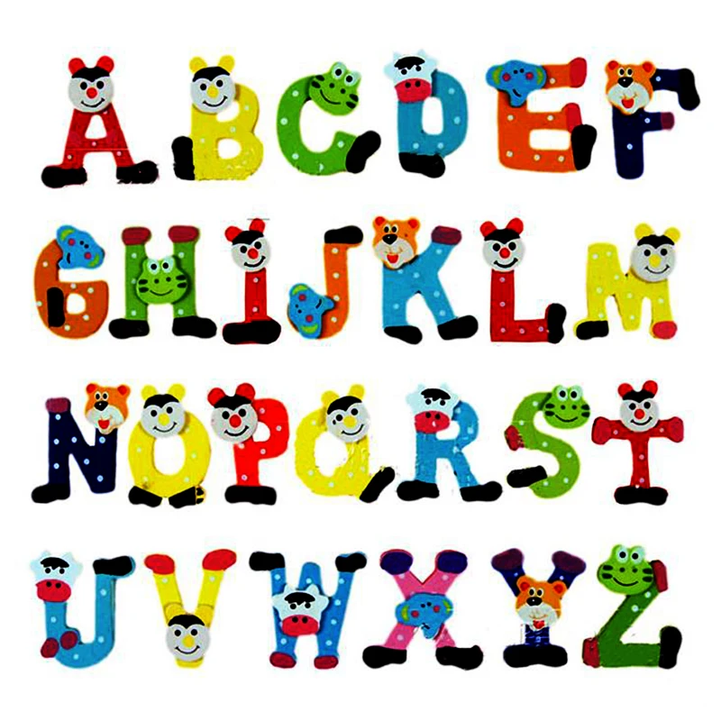 Alphabet A-Z Magnets,Dreamyth 26 Letters Wooden Cartoon Fridge Magnet kid Baby Educational Toy 