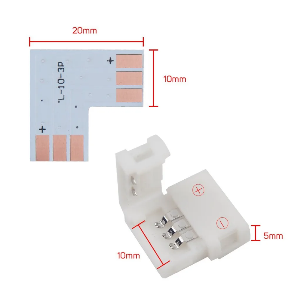 

3pin 10mm width corner Connector shape solderless connector For ws2811 ws2812b led strip easy No soldering