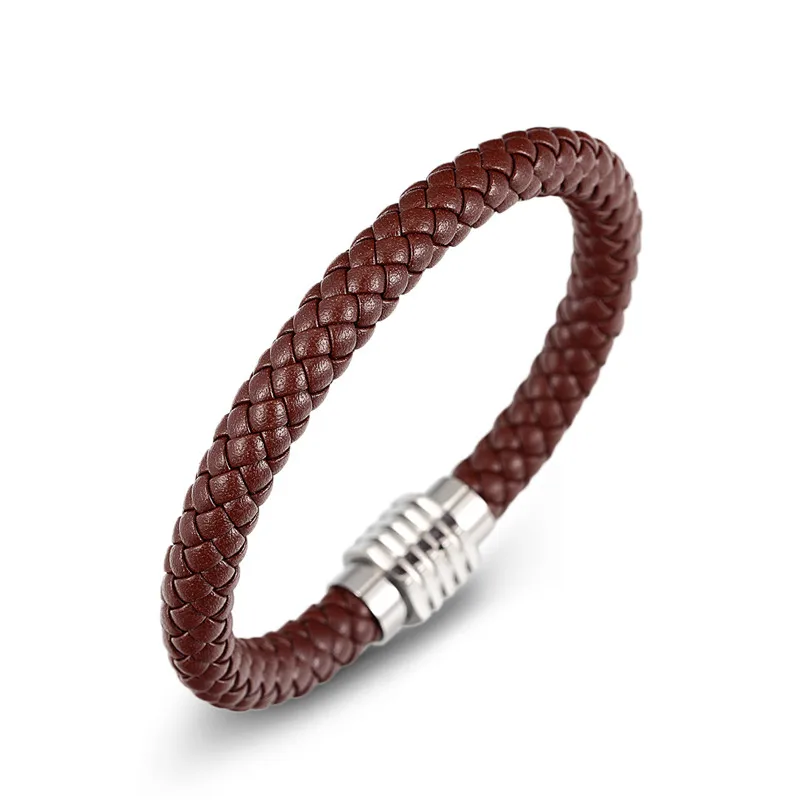 MKENDN Black Braid Genuine Leather Bracelet Bangle Stainless Steel Magnet Buckle LGBT Dublin Pride Party Jewelry