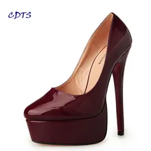 Plus:40-45 46 47 48 Stilettos zapatos 16cm thin heels Patent leather platform wedding shoes woman sexy Shallow Mouth Round pumps