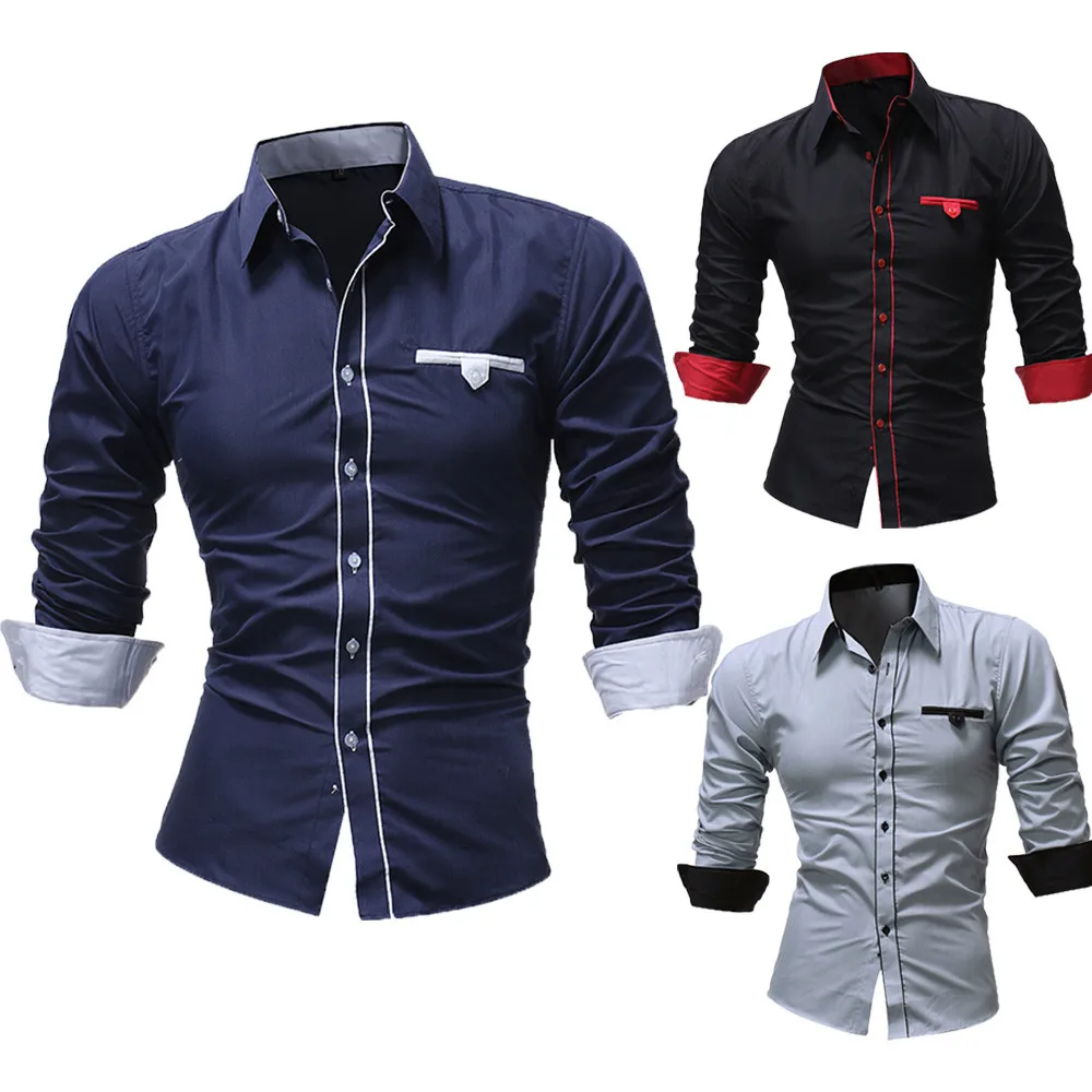 

#4 DROPSHIP 2018 NEW Fashion Men Full Stand Polyester Solid Color Male Casual Long Sleeve Shirt Daily Freeship