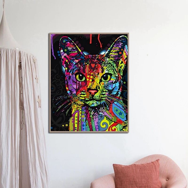 

Diy oil painting Cartoon cat by numbers abstract painting calligraphy by number paint acrylic decorative canvas picture colorful